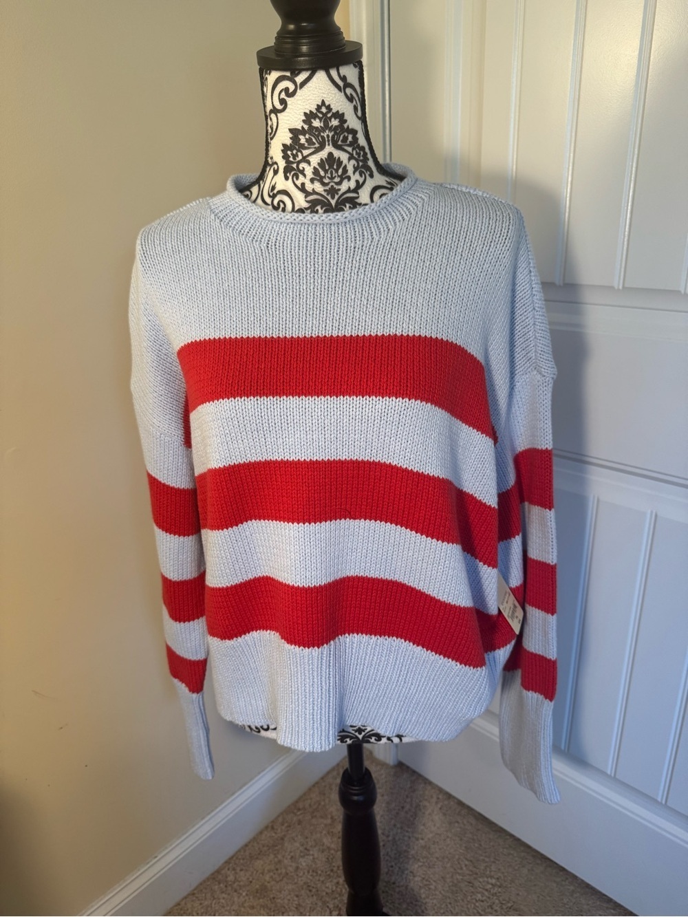 Classic Red & Light Blue Striped Women's Cropped Sweater NWT